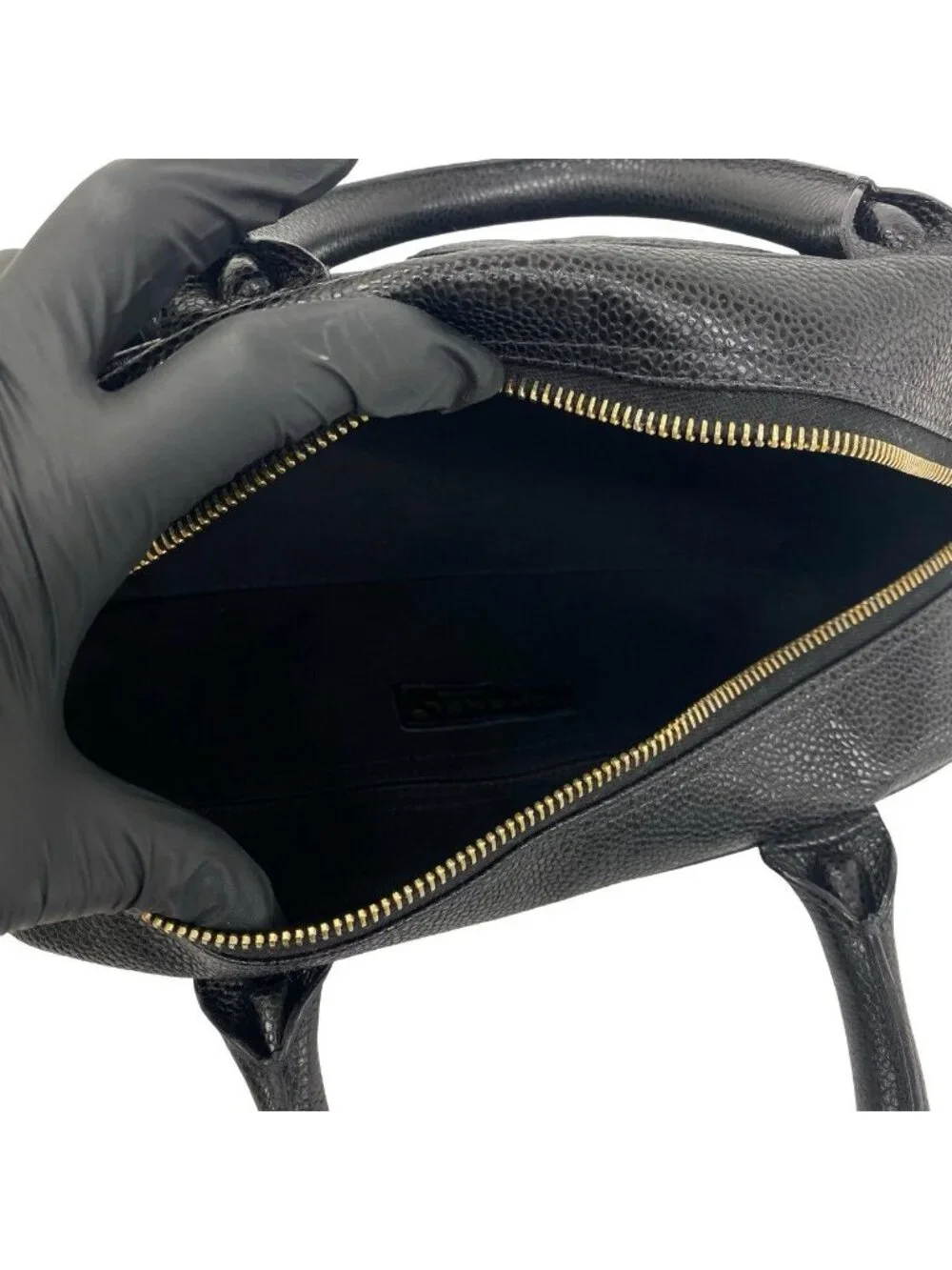 Chanel CC Logo Caviar Leather Mini Boston Bag Black